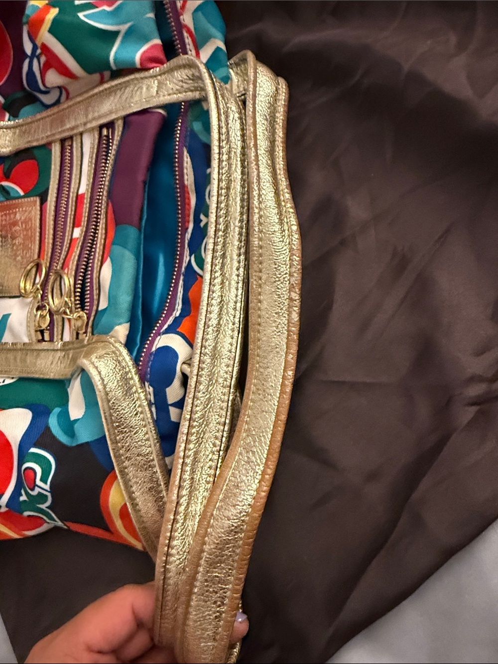 Coach Multicolor Graphic Print Tote with Metallic Gold Handles - Picture 8 of 8
